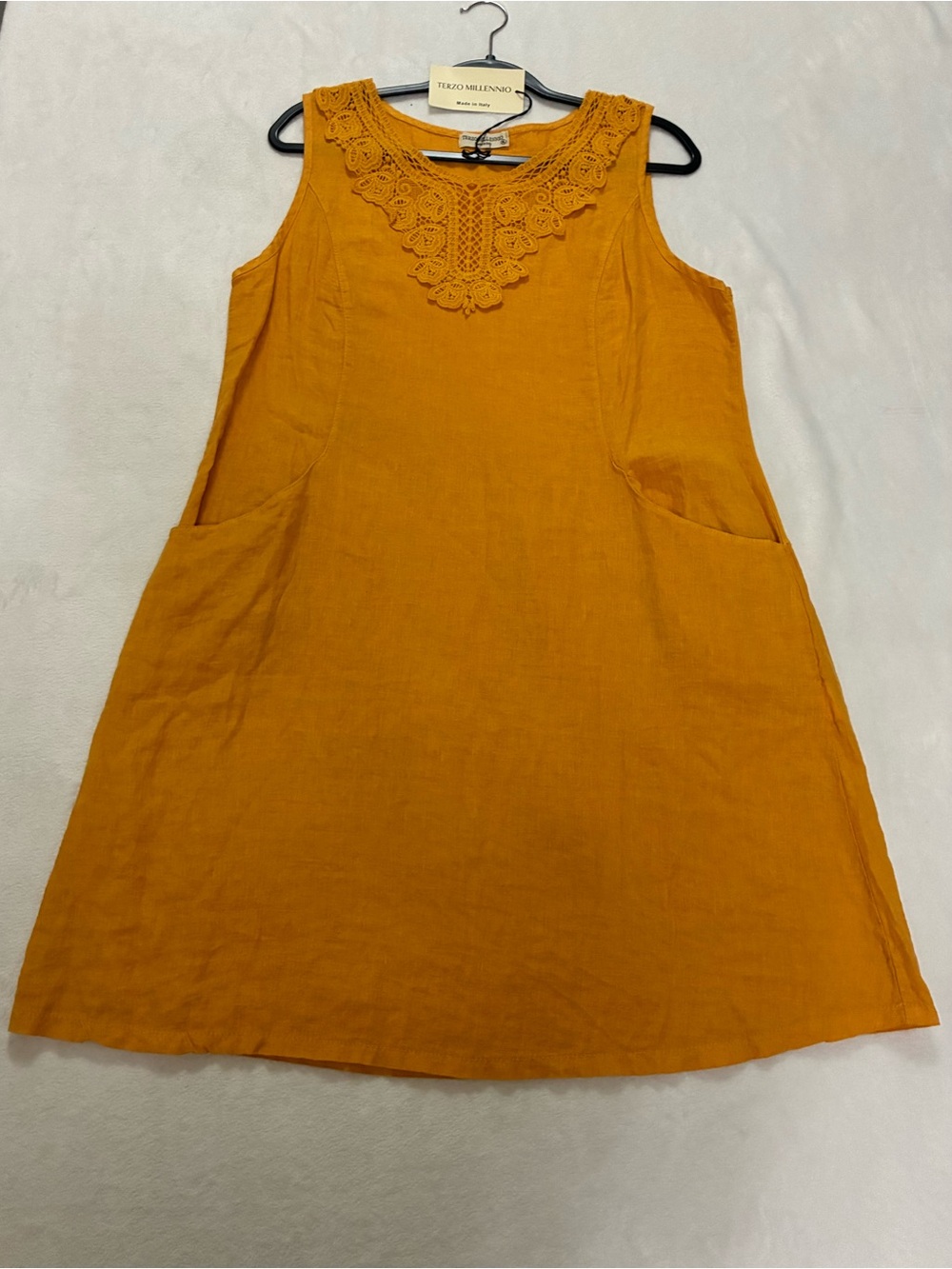 Terzo Millennio 100% Linen Made in Italy Modern  ALine Dress Golden SZ XL NWT